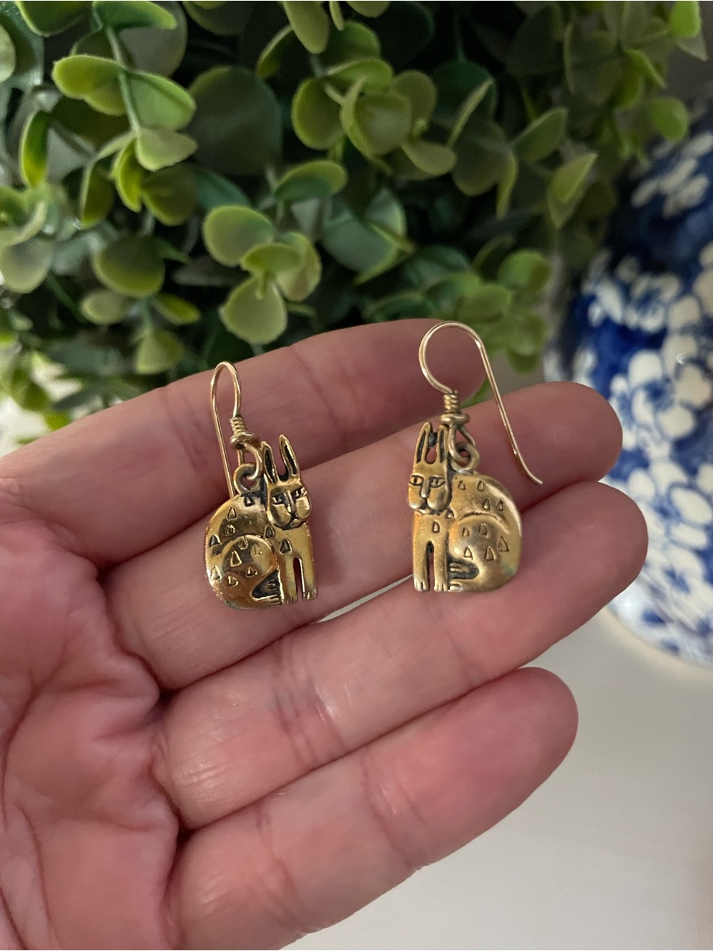 Vintage 1990s Laurel Burch Bunny Hook dangle earrings whimsical style Rare